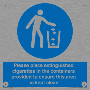 Please place extinguished cigarettes in the containers provided to ensure this area is kept clean